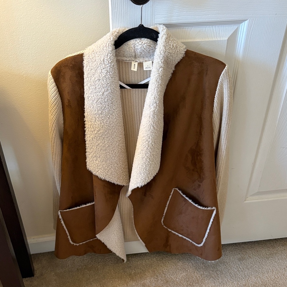 Anthropologie Cream and Brown Knit Jacket